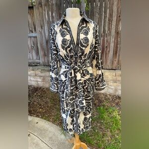 ANTONIO MELANI Black and Cream Floral shirt dress classic office career boho 4